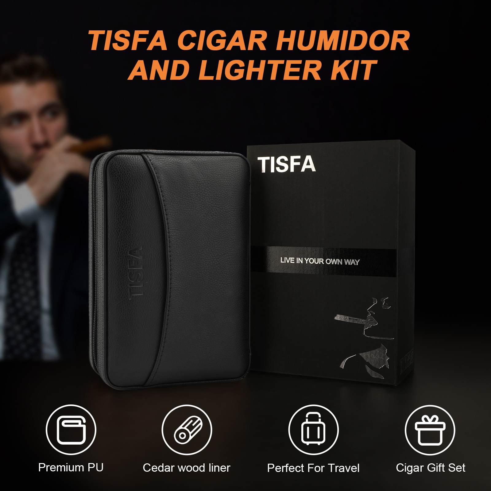 Wholesale Price Travel Leather Cigar Humidor Case with Torch Lighter ...