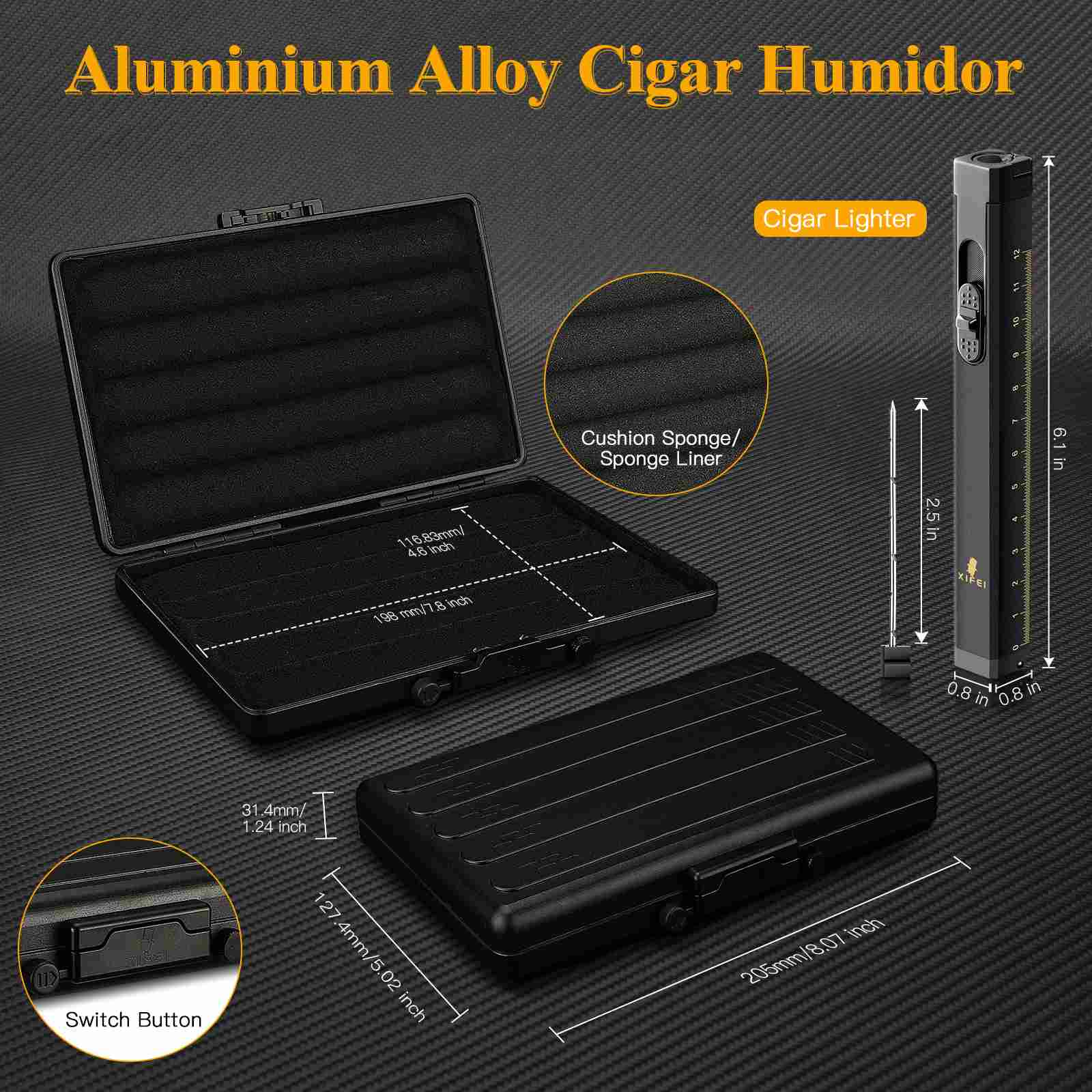 Metal Cigar Case with Lighter